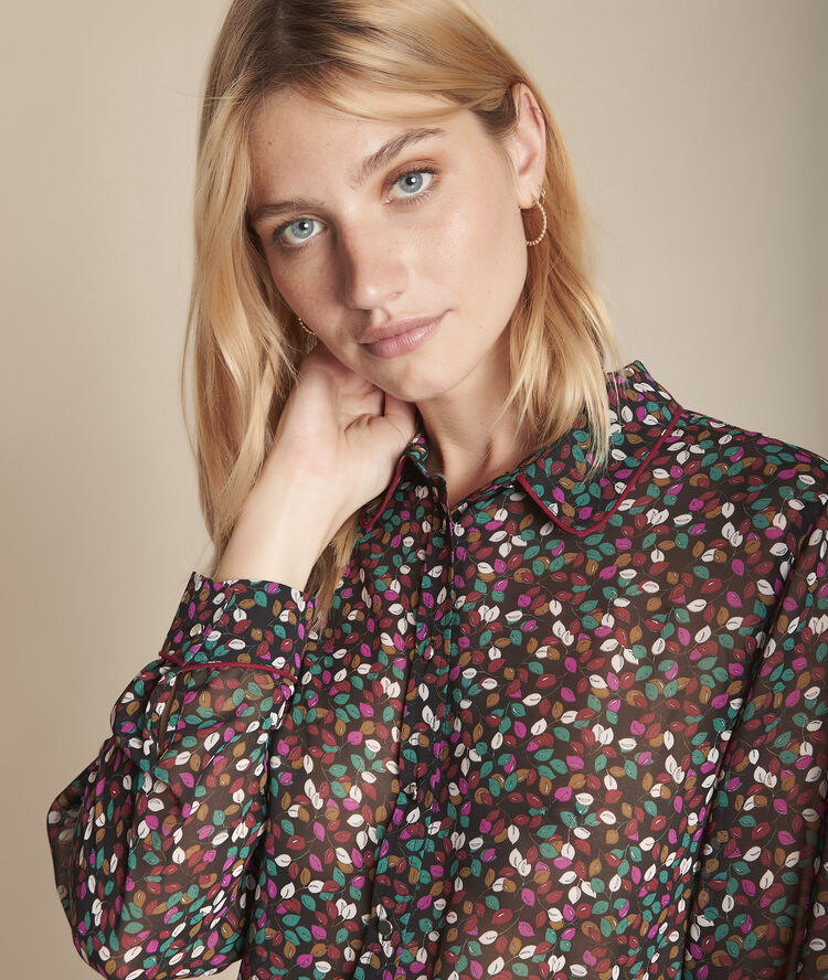 Zwarte blouse met blaadjesprint madalina noir.