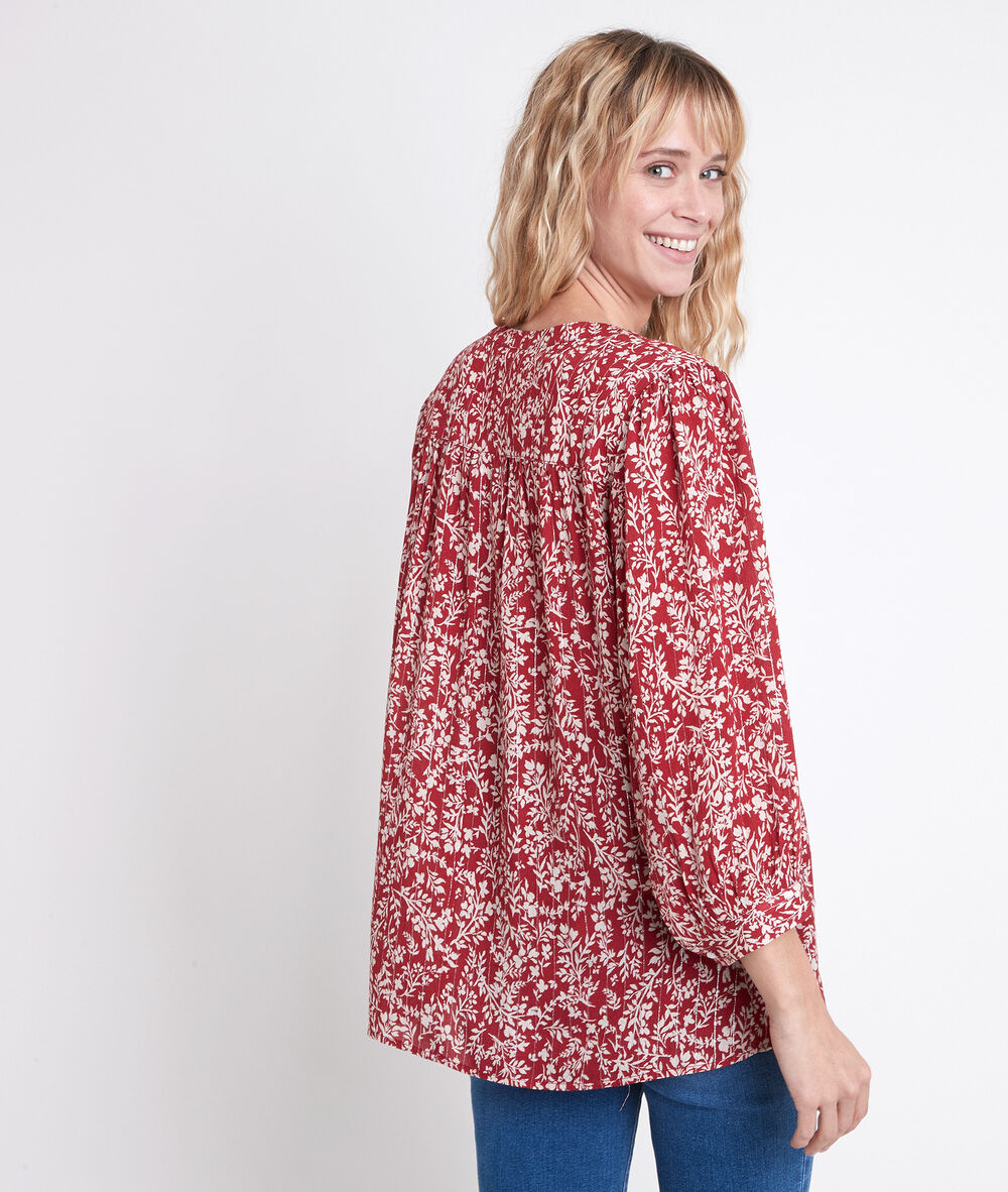 Blouse rouge imprimé fleuri elsa bourgogne.
