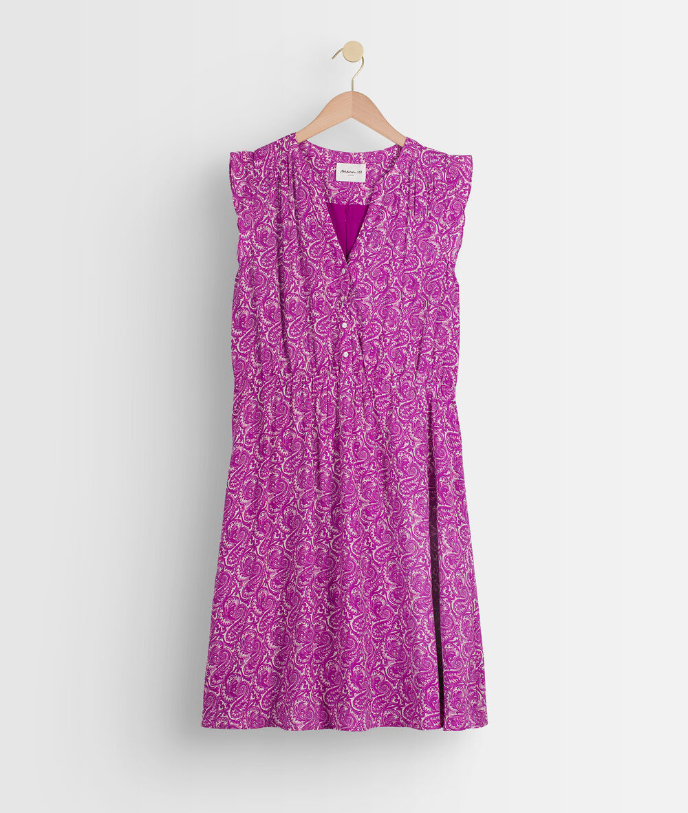 Robe courte imprimée violette laudine bougainvilliers.