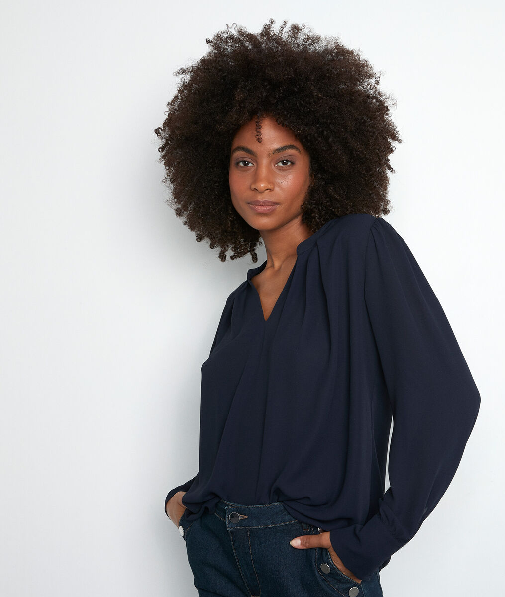 Blouse fluide et structurée marine Adixia | 1-2-3 Blouse fluide et structurée marine Adixia PhotoZ | 1-2-3
