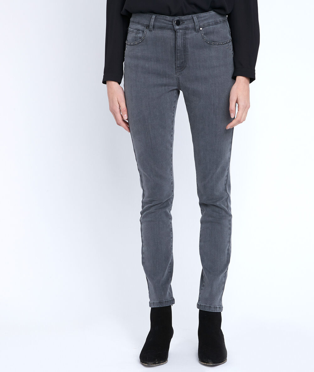 L'iconique slim jean &agrave; mini clous cosmo chine fonce.