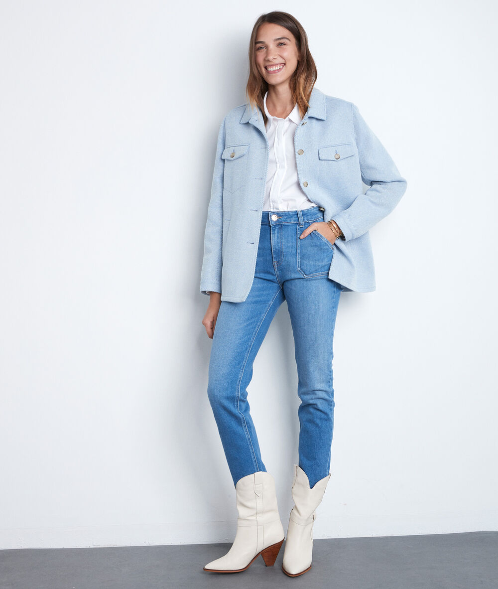 Veste en coton épais bleu ciel poeme bleu clair.