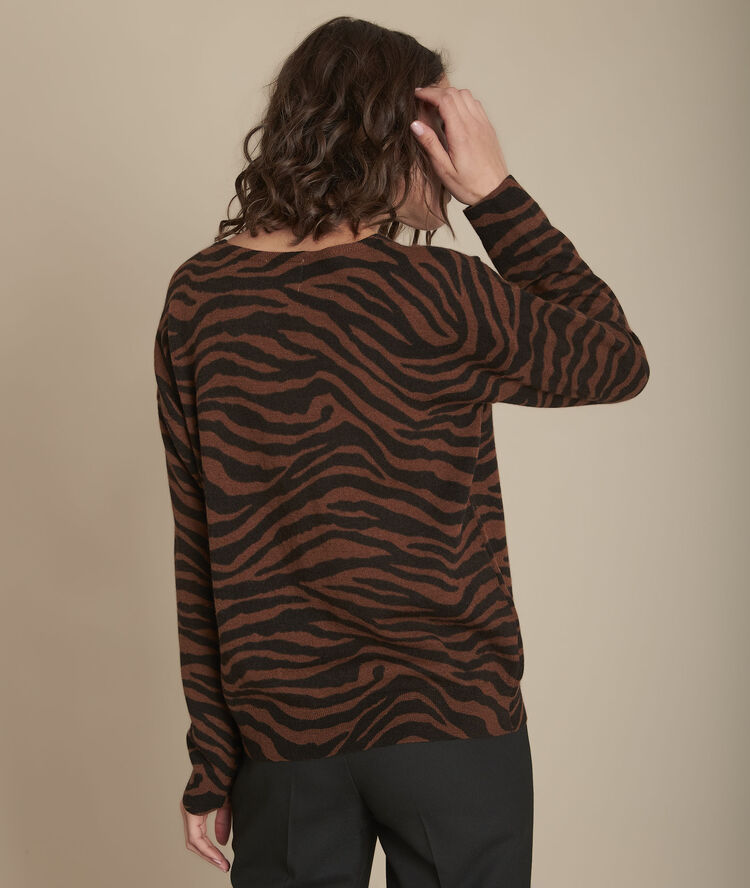 Pull acajou imprimé zèbre felindra caramel.