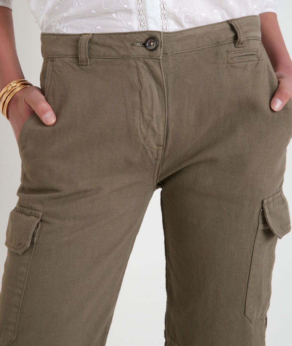 Pantalon cargo en coton et lin kaki falou kaki.