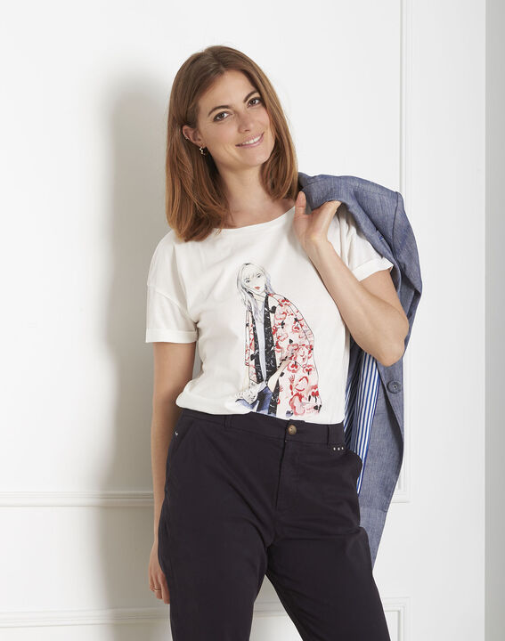 Ecrufarbenes T-Shirt mit Print Gabrielle | 1-2-3 Ecrufarbenes T-Shirt mit Print Gabrielle PhotoZ | 1-2-3