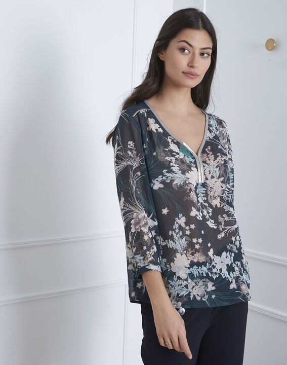 Blouse vert foncé imprimée Vigne | 1-2-3 Blouse vert foncé imprimée Vigne PhotoZ | 1-2-3