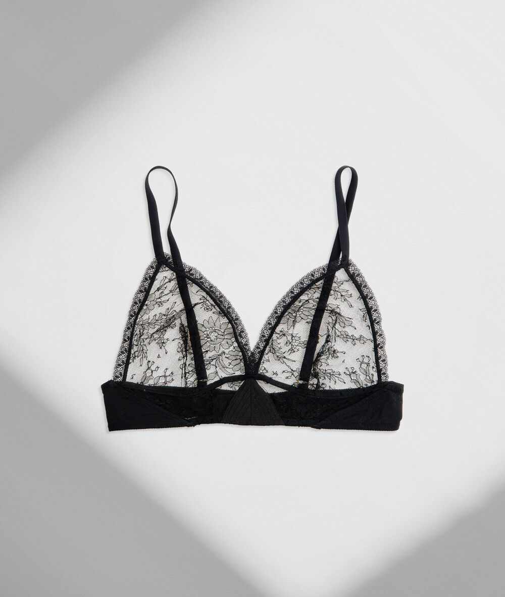 Soutien-gorge triangle en dentelle de calais noire chloé noir.