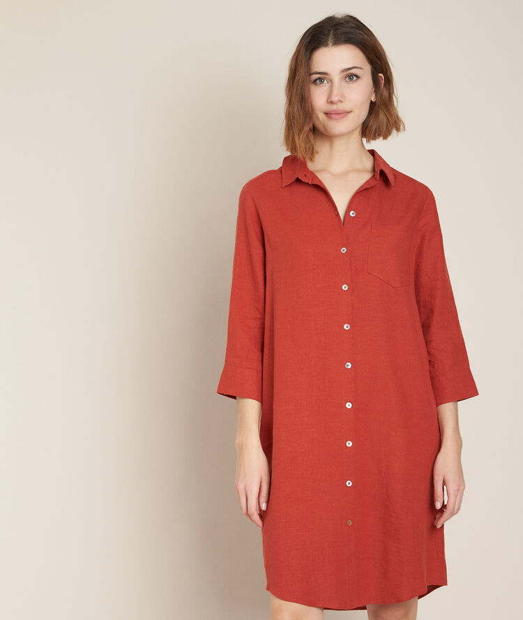 Robe chemise en lin orange céline terracotta.