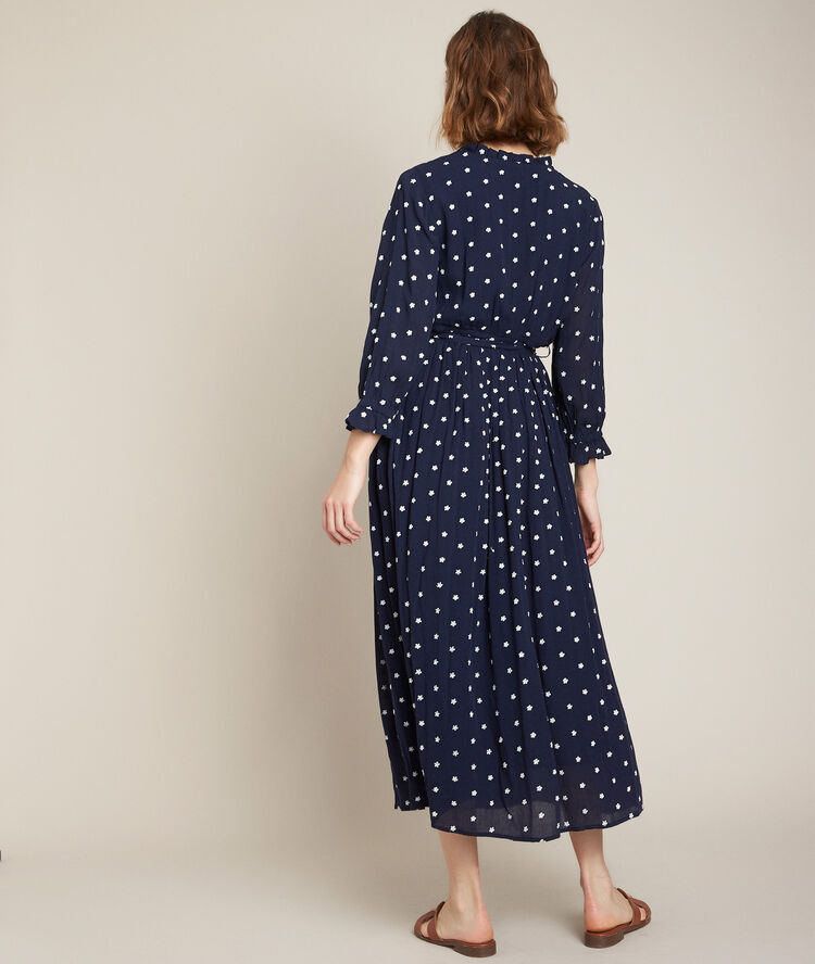 Robe longue brodée cosiris marine.