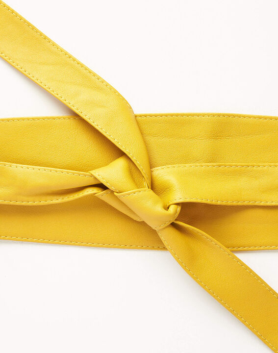 Ceinture large jaune en cuir à nouer Raul | 1-2-3 Ceinture large jaune en cuir à nouer Raul PhotoZ | 1-2-3