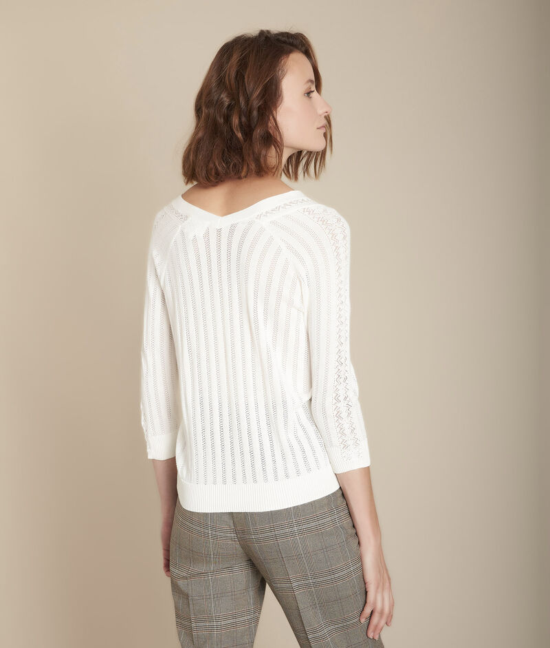 Pull écru ajouré col v fado ecru.