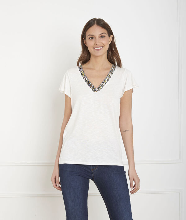 Tee-shirt écru encolure fantaisie Penelope | 1-2-3 Tee-shirt écru encolure fantaisie Penelope PhotoZ | 1-2-3