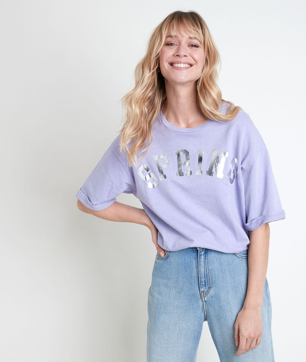 Tee-shirt en coton biologique mauve imprimé Itak bis | 1-2-3 Tee-shirt en coton biologique mauve imprimé Itak bis PhotoZ | 1-2-3