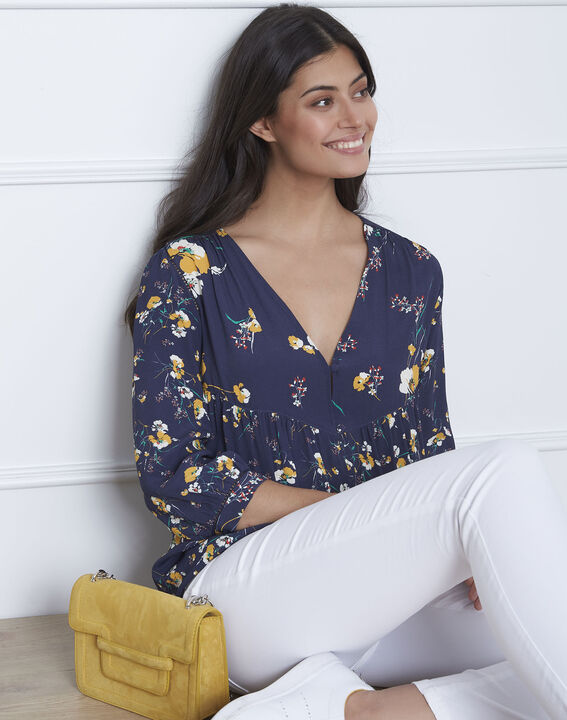 Blouse marine imprimé fleuri Virtuose | 1-2-3 Blouse marine imprimé fleuri Virtuose PhotoZ | 1-2-3
