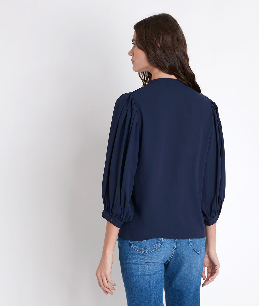 Blouse en polyester recyclé marine plissée tarika marine.
