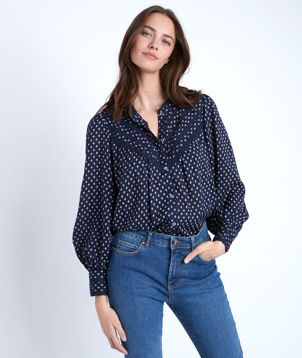 Blouse marine imprimée Tomy | 1-2-3 Blouse marine imprimée Tomy PhotoZ | 1-2-3