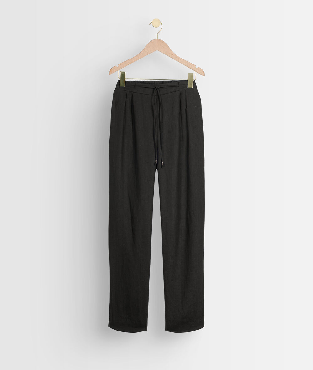 Pantalon carotte noir en lin certifié flynn noir.