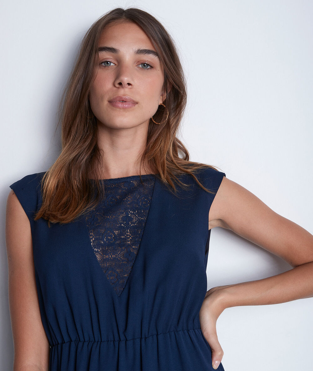 Robe évasée sans manches avec dentelle marine saya marine.
