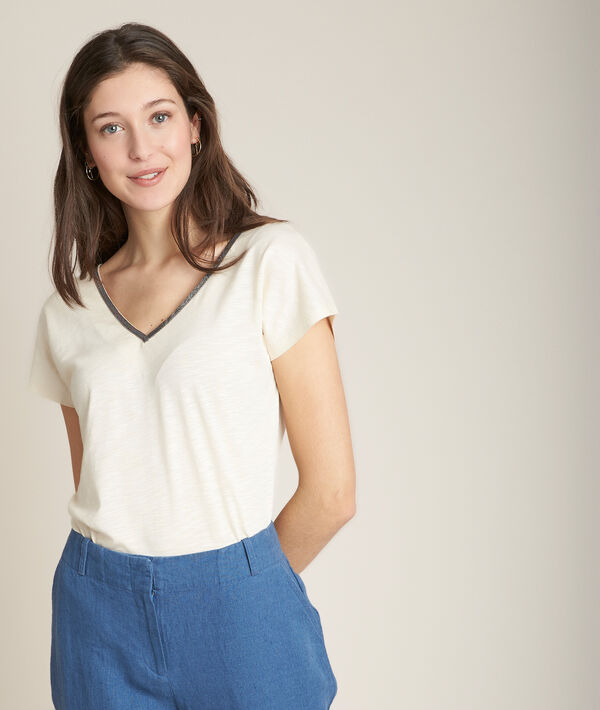 Tee-shirt greige encolure perlée Remy | 1-2-3 Tee-shirt greige encolure perlée Remy PhotoZ | 1-2-3