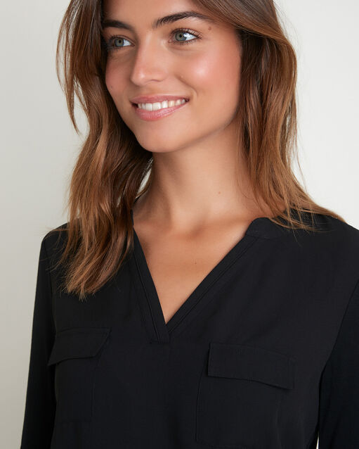 Blouse noire bi-matière à poches Genna (1) - Maison 123