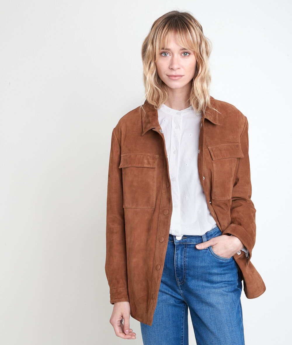 Camelfarbenes jackenhemd aus veloursleder poppy camel.