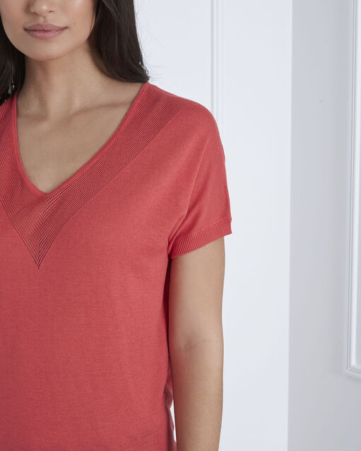 Pull rouge détail encolure never framboise.