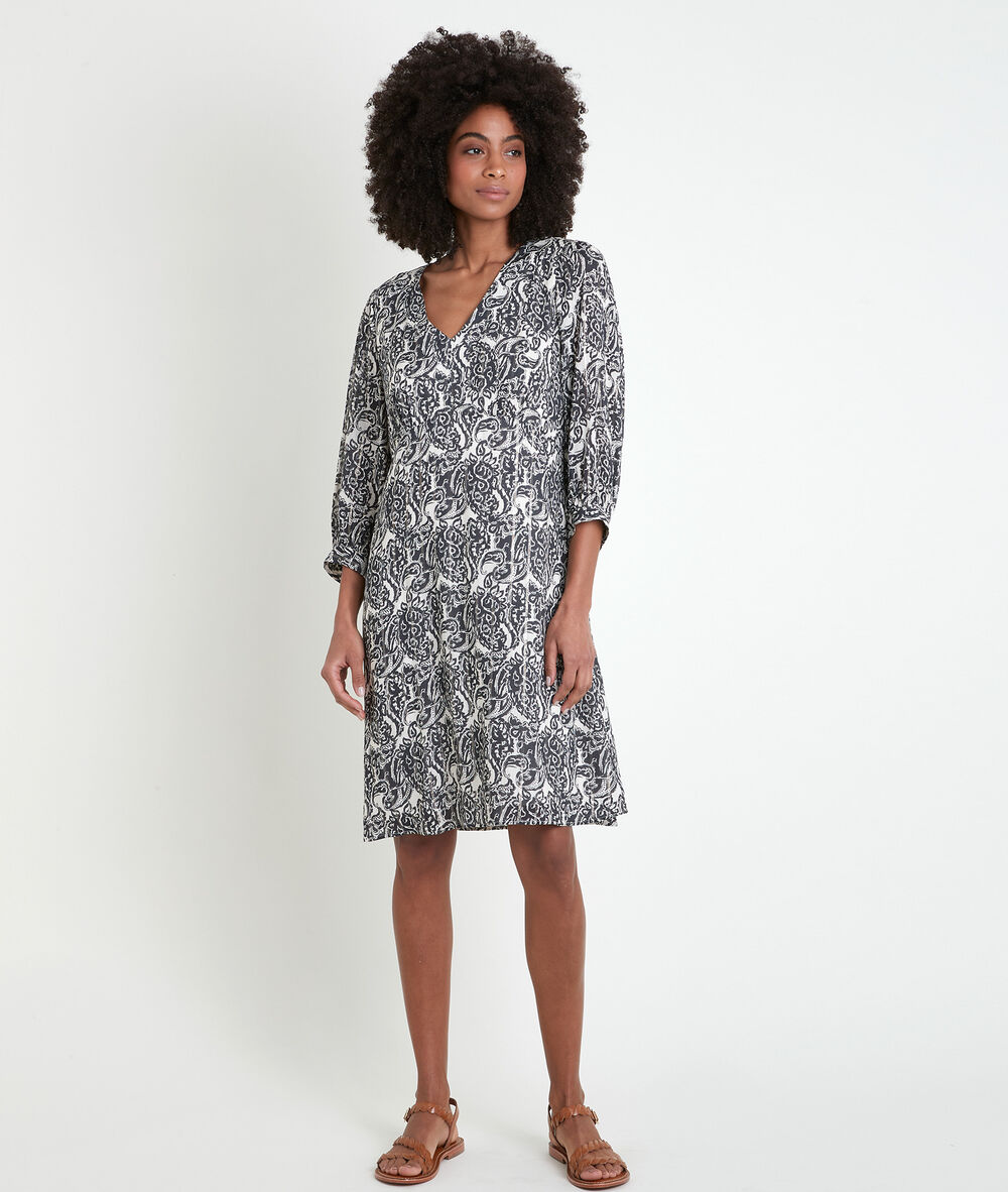Bedrucktes kleid aus kaschmir claudiane ecru.