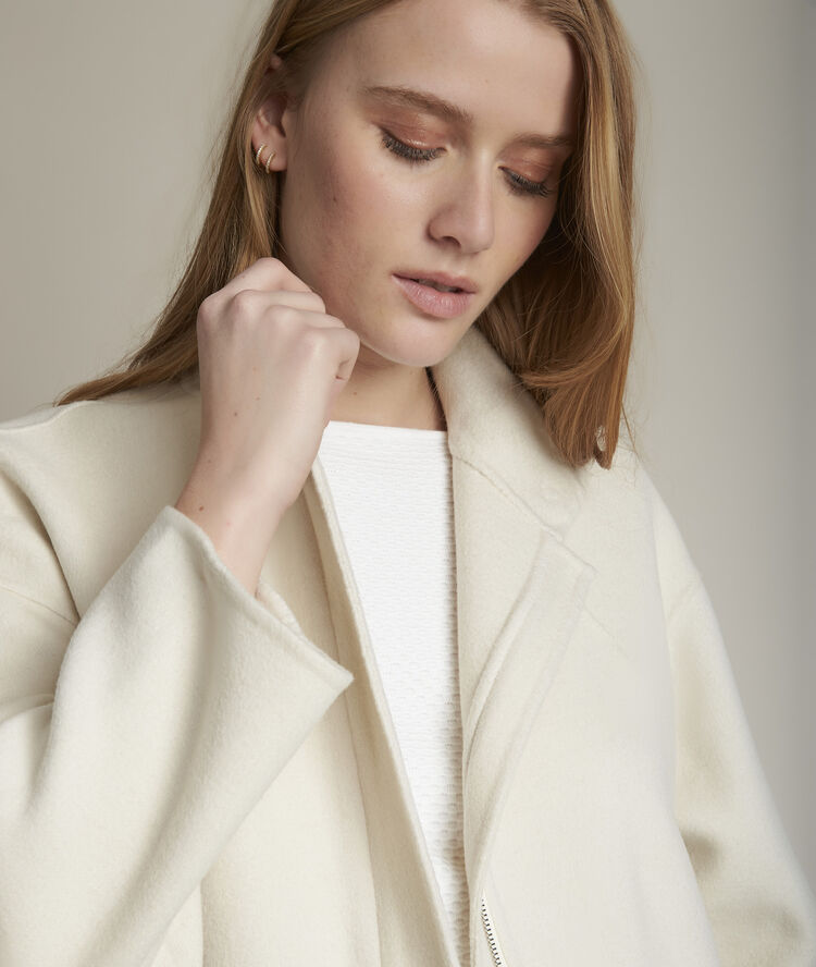 Manteau double face court sally greige.