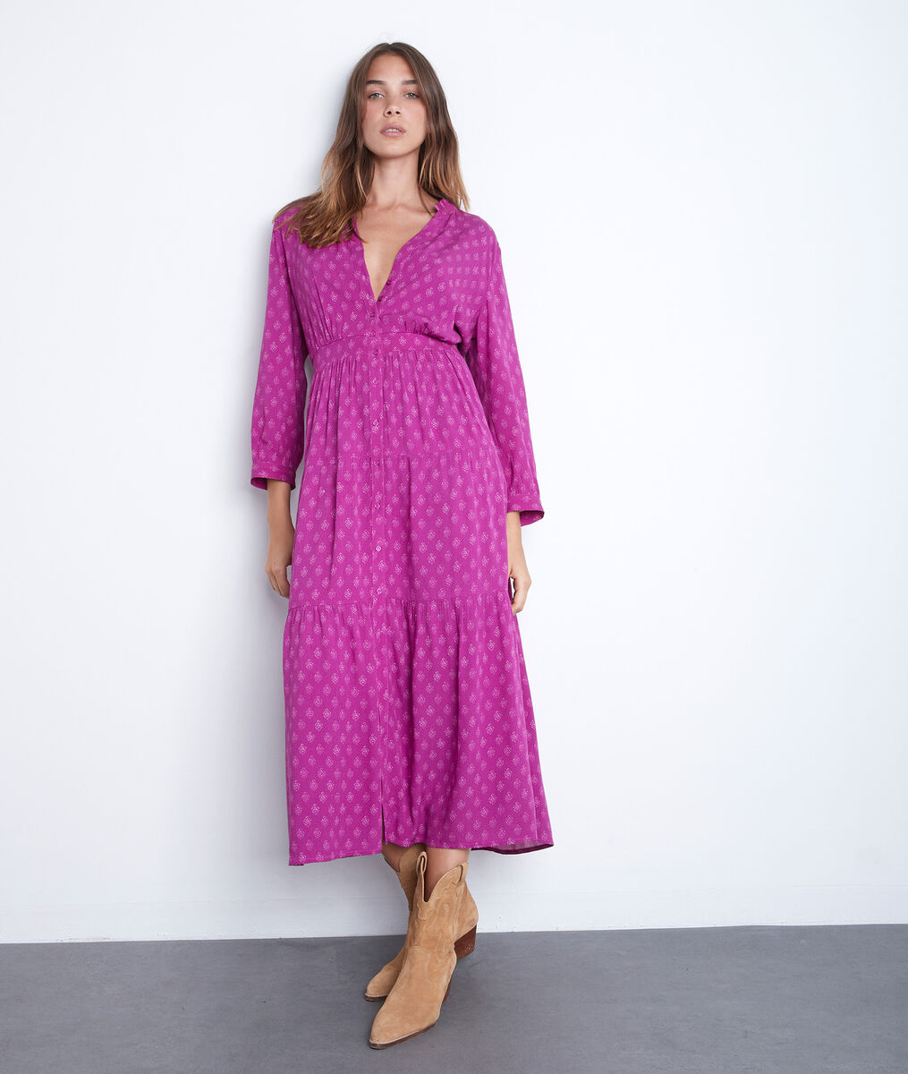Robe longue fluide imprimée fuschia Carola | 1-2-3 Robe longue fluide imprimée fuschia Carola PhotoZ | 1-2-3