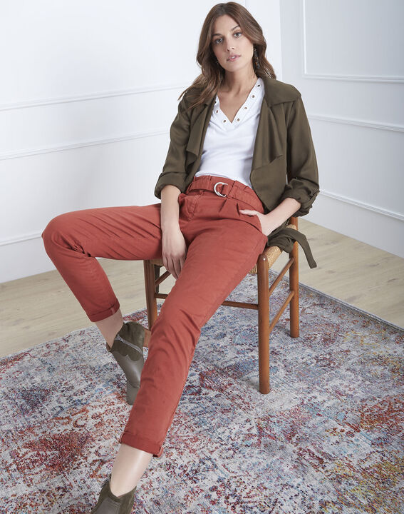 Pantalon acajou chino ceinturée Clovis | 1-2-3 Pantalon acajou chino ceinturée Clovis PhotoZ | 1-2-3