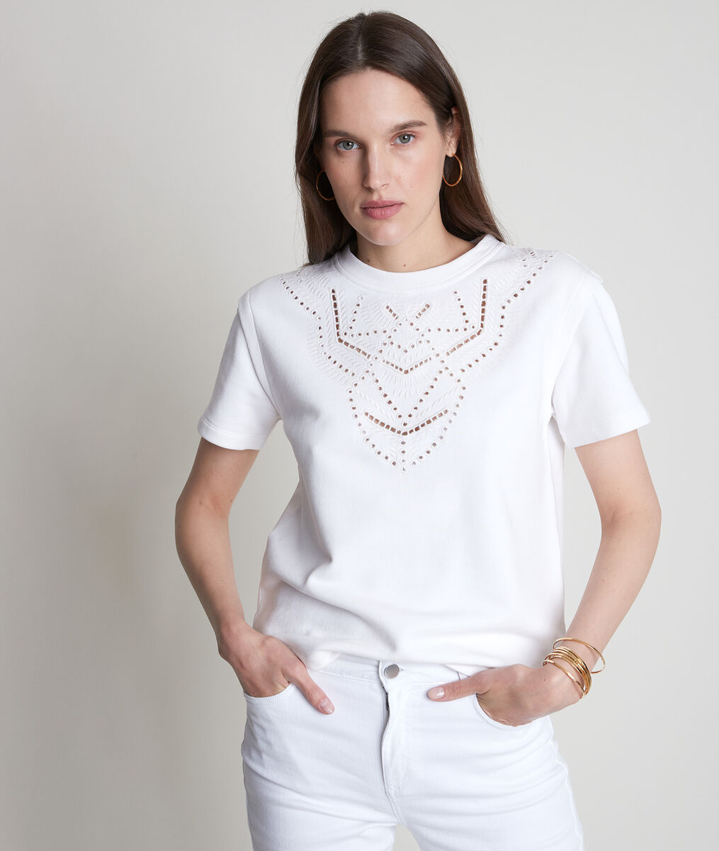 Tee-shirt en coton épais et broderies blanc Elsa | 1-2-3 Tee-shirt en coton épais et broderies blanc Elsa PhotoZ | 1-2-3