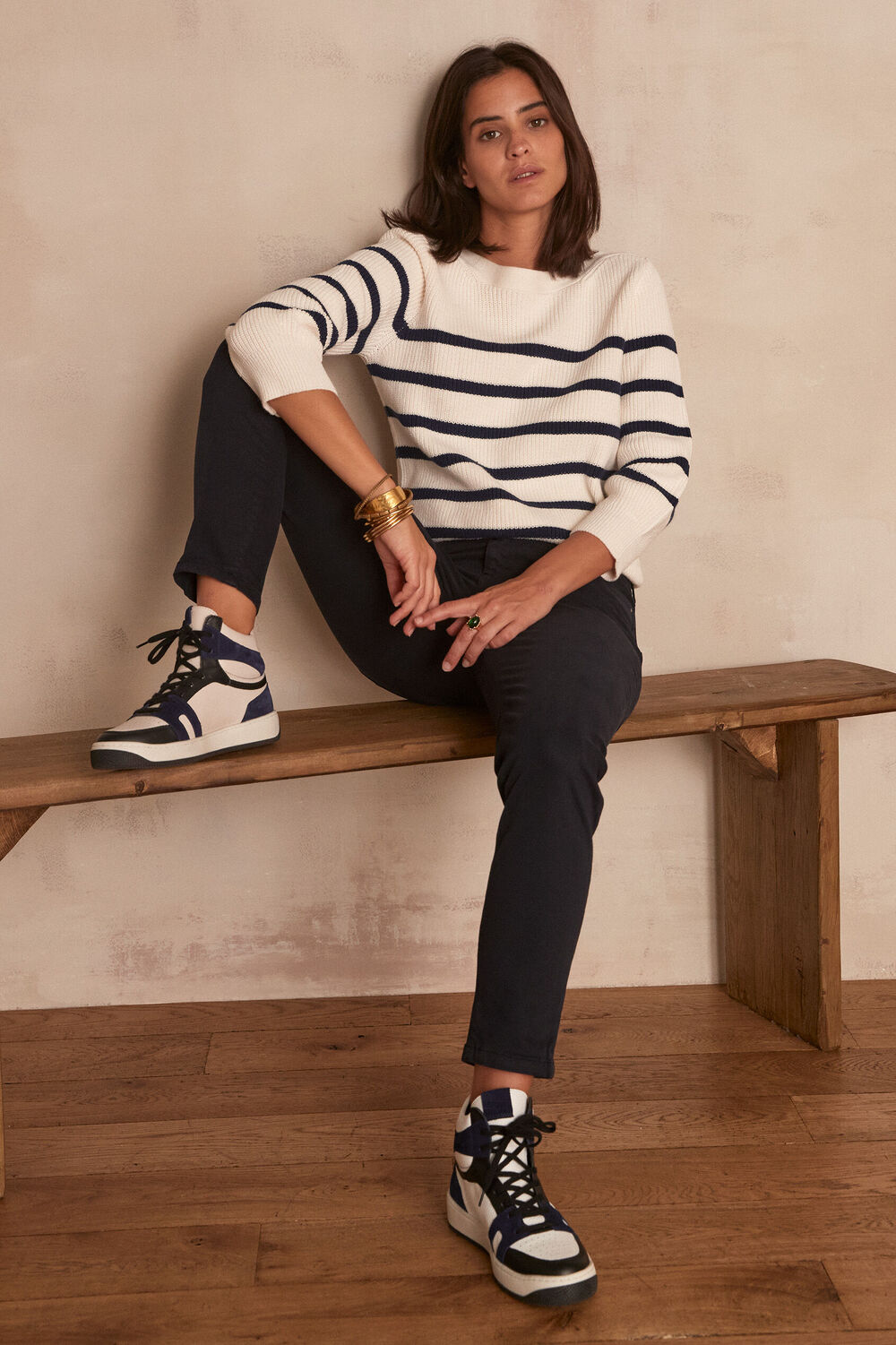 L'iconique slim jean satin de coton marine sultan  marine.