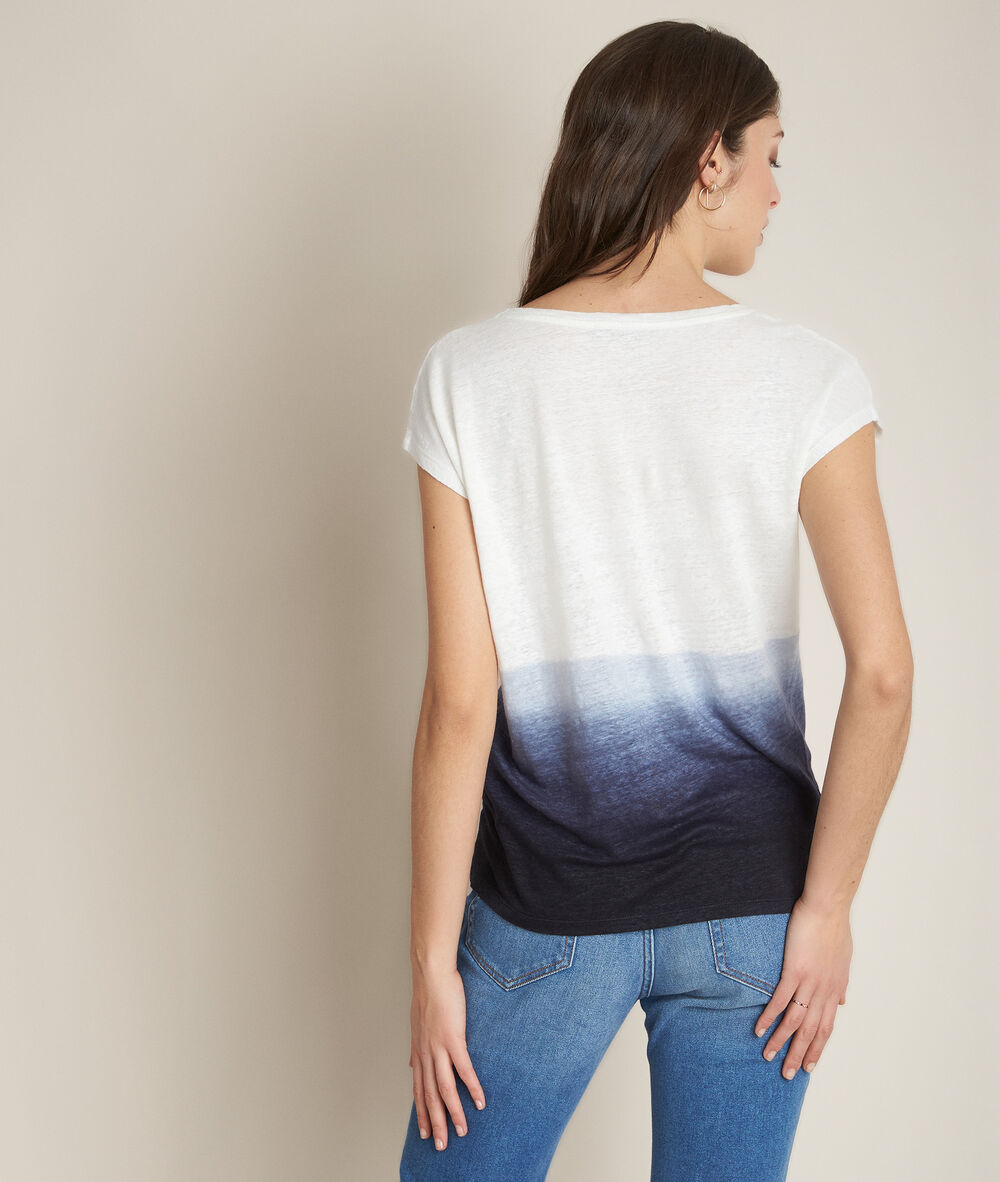Tee-shirt en lin tye and dye ruban violine.