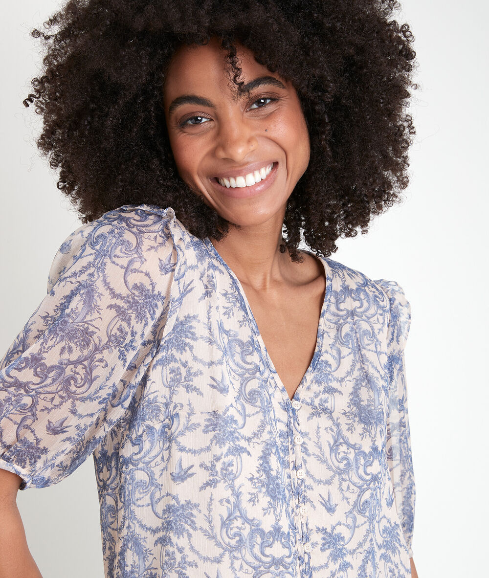 Blouse imprimée à volants tounia ecru.