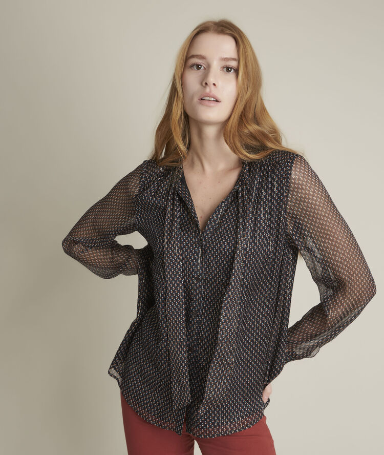 Blouse imprim&eacute;e lavalli&egrave;re emie bis noir.