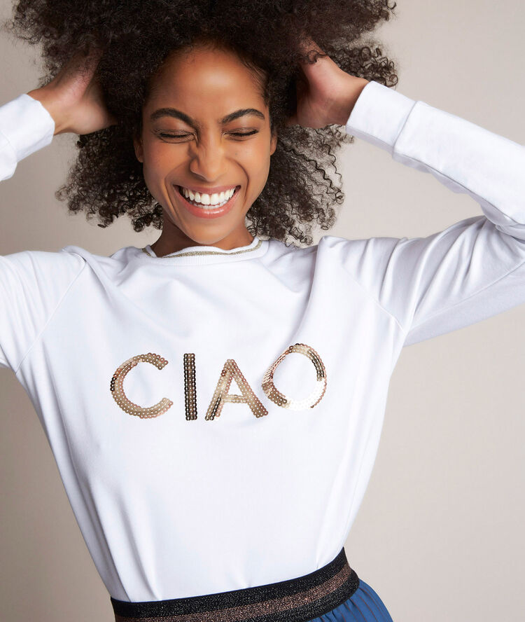 Sweat brodé relax blanc.
