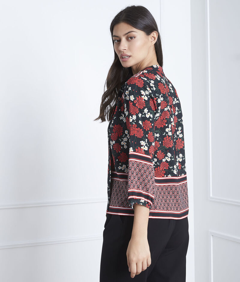 Schwarze bluse mit blumen-druckmuster vladia schwarz.