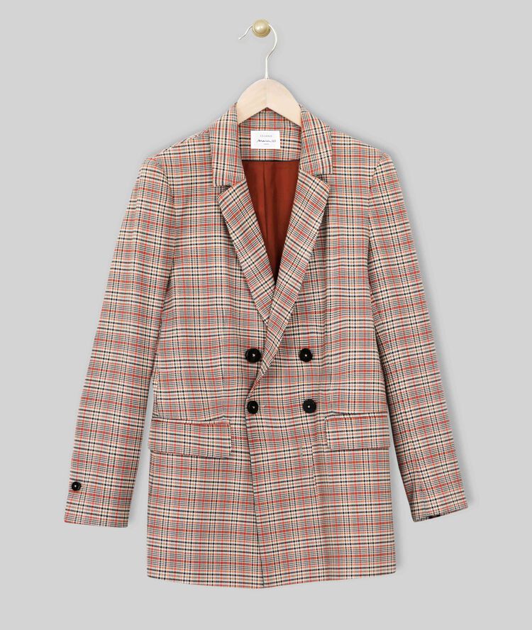 Veste longue à carreaux florine caramel.