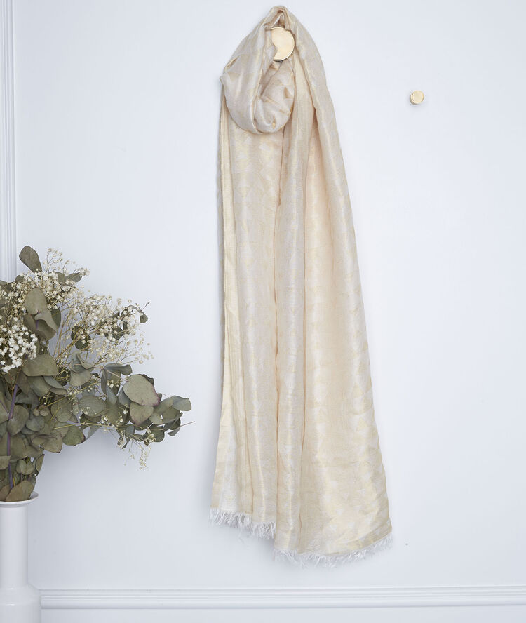 Sjaal met glanzende print girale gris/blanc.