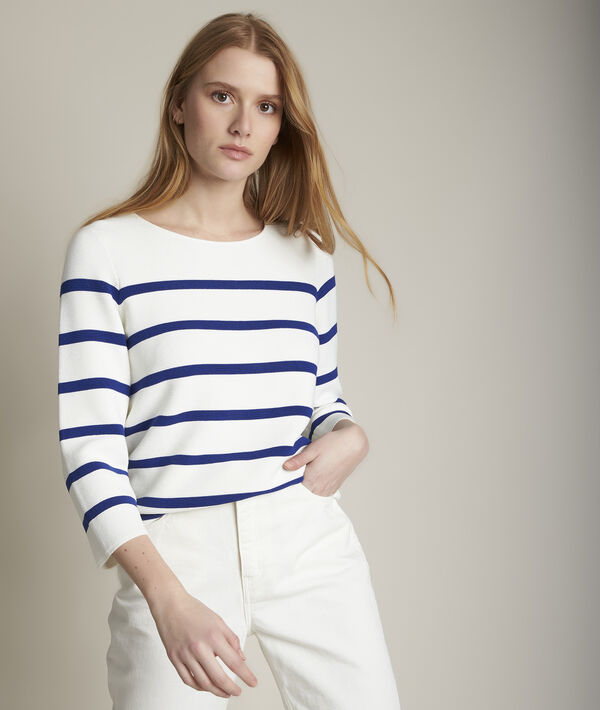 Pull ottoman rayé bleu Nacadamia | 1-2-3 Pull ottoman rayé bleu Nacadamia PhotoZ | 1-2-3