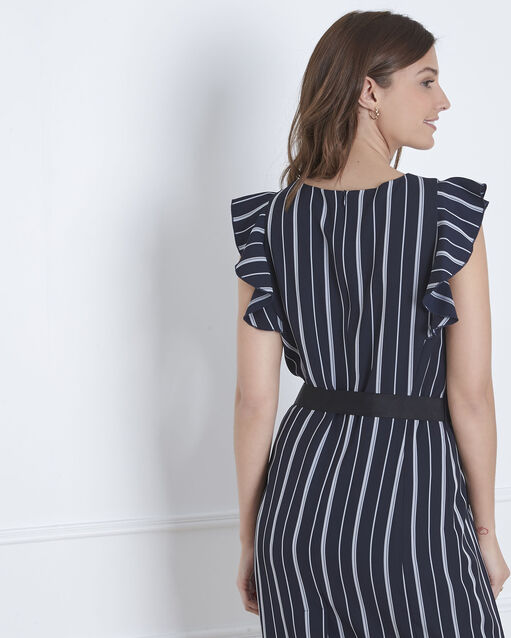 Robe marine rayée volants laure marine.