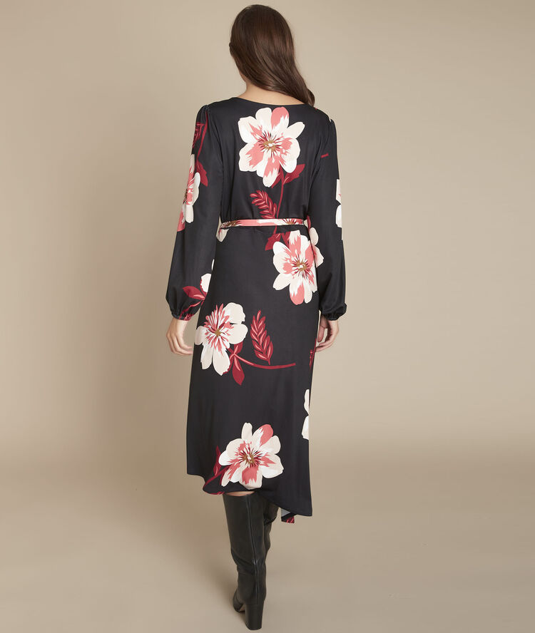 Robe cache-coeur imprimé fleuri ivola noir.