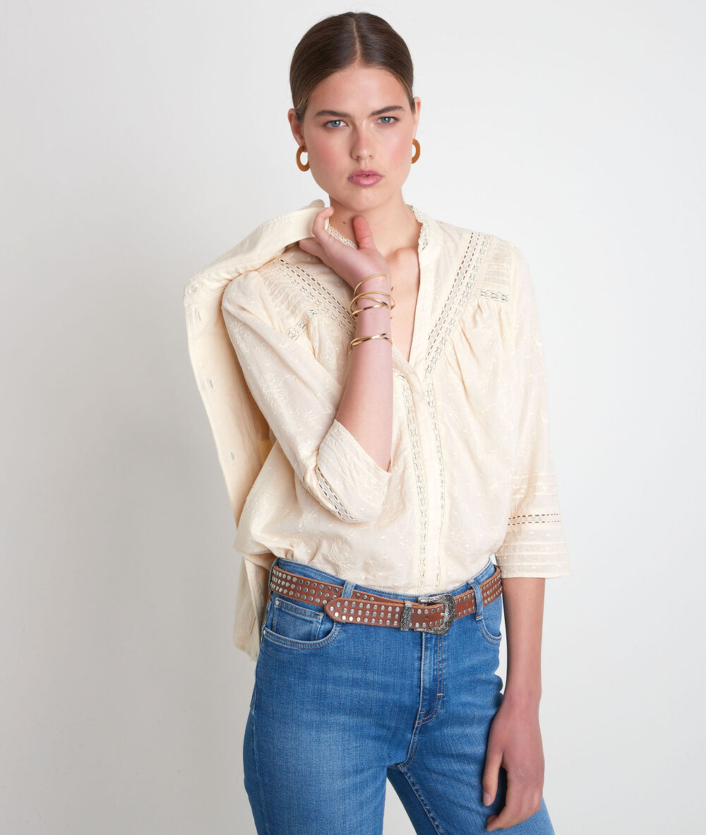 Strogele katoenen blouse met borduurwerk aicha paille.