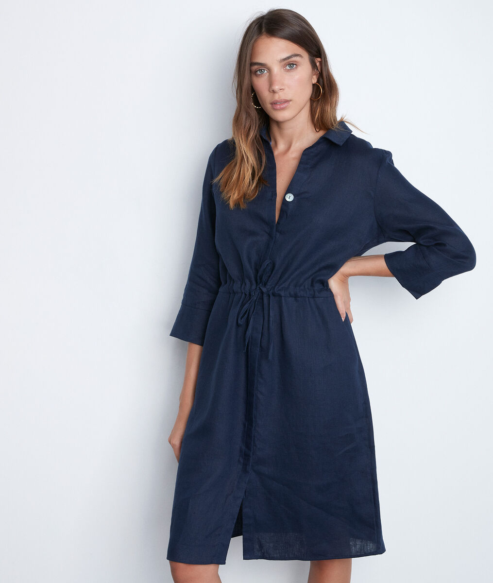 Robe chemise bleue en lin certifié Luna | 1-2-3 Robe chemise bleue en lin certifié Luna PhotoZ | 1-2-3