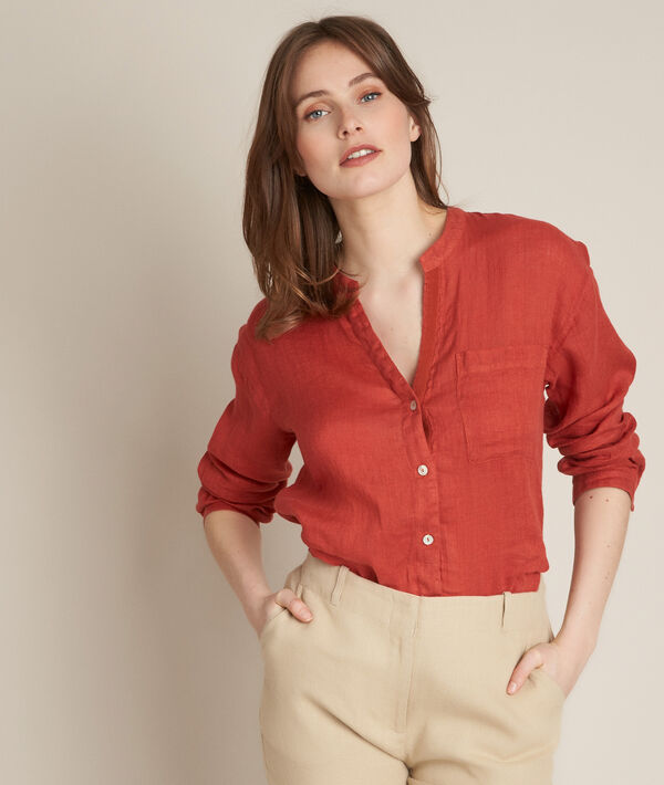 Chemise en lin brique Emeline | 1-2-3 Chemise en lin brique Emeline PhotoZ | 1-2-3