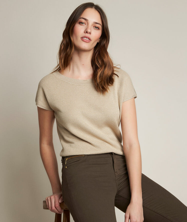 Pull dor&eacute; ajour&eacute; damas or blanchi.