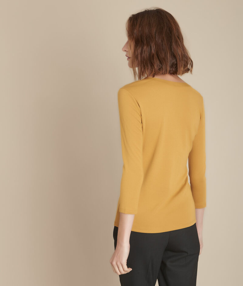 Tee-shirt ambre col tunisien cleo ocre.
