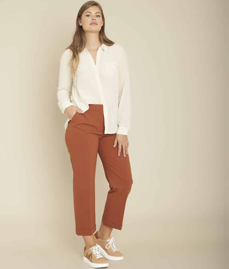 Pantalon cigarette en microfibre acajou elvire caramel.
