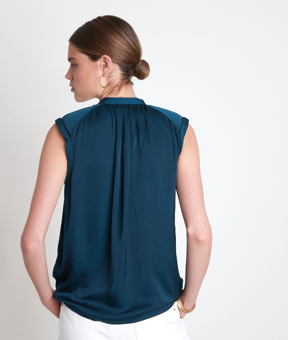 Top à épaulettes satiné bleu vert tracy cypres.