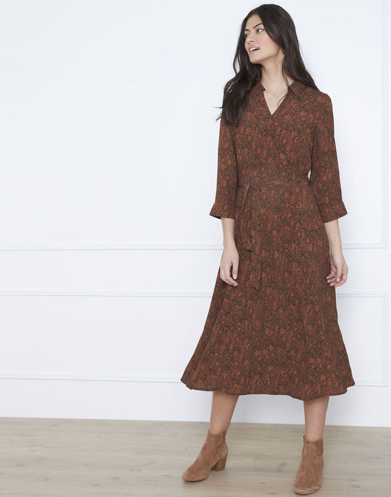 Robe acajou imprimé serpent longue Laetitia | 1-2-3 Robe acajou imprimé serpent longue Laetitia PhotoZ | 1-2-3